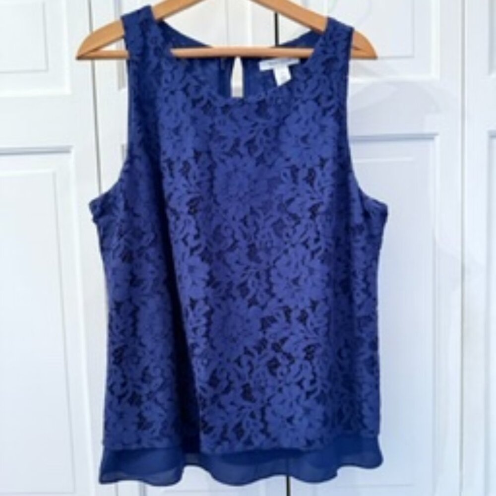 WHBM Blue Lace Sleeveless Blouse